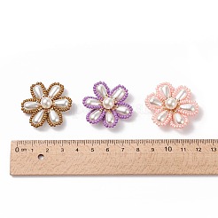 ABSプラスチックパール調カボション  ガラスシードビーズと金メッキ真鍮の穴あきディスクセッティング  ラインストーン  花  ミックスカラー  32~35x30~33x11~12mm&nbsp;FIND-S321-11