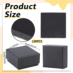 ダイヤモンドテクスチャ紙指輪梱包箱  正方形  ブラック  5x5x3cm&nbsp;CON-WH0085-212A