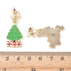 クリスマス合金エナメルダングルスタッドピアス  サンタクロースとクリスマスツリー  ゴールドカラー  37.5~41x16.5~26mm&nbsp;LS-EJEW-F399-04A-G