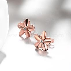 女性のためのエレガントなスズ合金ラインストーンの花のスタッドのピアス  ローズゴールド  11.5x11.5mm&nbsp;EJEW-BB02405-A