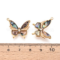 304 Stainless Steel & Shell & Rhinestone & ABS Imitation Pearl Butterfly Pendants&nbsp;STAS-T073-67A-G