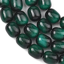 模造タイガーアイガラスビーズ連売り  バレル  シーグリーン  9.5x8mm  穴：1mm  約79個/連  29.53''（75センチメートル）&nbsp;X-GLAA-H040-02C