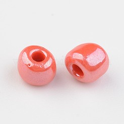 6/0不透明ラスターラウンドガラスシードビーズ  レッド  サイズ：直径約4mm  穴：1.5mm  約450個/50g&nbsp;X-SEED-A012-4mm-125