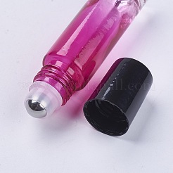 10mlガラスグラデーションカラーエッセンシャルオイルの空のローラーボールボトル  ppプラスチックキャップとステンレススチールローラーボール付き  濃いピンク  8.55x2cm  容量：10ml（0.34液量オンス）&nbsp;MRMJ-WH0011-B05-10ml
