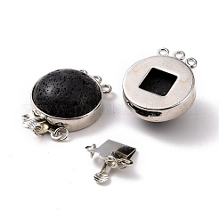 天然溶岩ロックボックスクラスプ  真鍮のパーツと  フラットラウンド  プラチナ  26.5x17.5x8~9mm  穴：1mm&nbsp;G-E427-16P