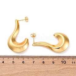 女性用 J字型 304 ステンレススチール スタッドピアス  ゴールドカラー  37.5x22x6.5mm&nbsp;EJEW-A125-09G