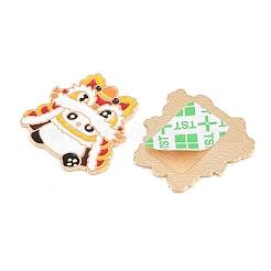 中国の獅子舞パンダ合金エナメルカボション  粘着ステッカー付き  ライトゴールド  きいろ  32x32x1.5mm&nbsp;AL-CBA1A6F-03KCG-D