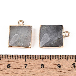 天然ラブラドライト ファセットペンダント  真鍮のスクエアチャーム  ゴールドカラー  18x14~15x6~6.5mm  穴：1.8mm&nbsp;G-T139-95A