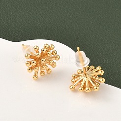 真鍮の花のスタッドピアス  ニッケルフリー  18KGP本金メッキ  13.5x12mm&nbsp;EJEW-D337-07G