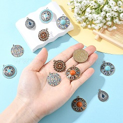 合金エナメルチャーム  アンティークシルバー  花付きフラットラウンド  ミックスカラー  25~30x18.5~27x2.5~7.5mm  穴：1.6~2mm  2個/スタイル&nbsp;ENAM-YW0006-56