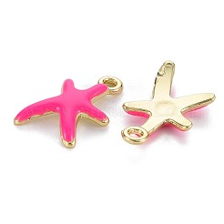 ラックメッキ合金ペンダント  エナメル  カドミウムフリー＆鉛フリー  ヒトデ  ライトゴールド  濃いピンク  17x11.5x3mm  穴：1.8mm&nbsp;LS-PALLOY-S132-236H-RS