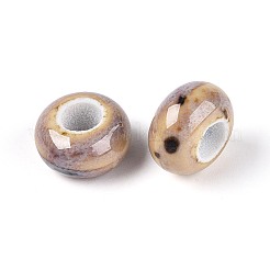 手作りの陶器ビーズ  ファンシーアンティーク施釉磁器  大穴ビーズ  ロンデル  バリーウッド  15x8mm  穴：6mm&nbsp;PORC-S498-05-01