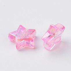 環境に優しい透明アクリルビーズ  スター  ピンク  ABカラー  直径約10mm  厚さ4mm  穴：1.5mm&nbsp;LS-X-PL556-6