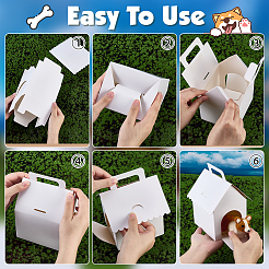 ペット用の窓付き紙製パーティーギフトトートボックス  家の形  ホワイト  完成品：12x10x18cm&nbsp;CON-WH0085-165