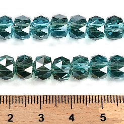 透明電気メッキガラスビーズ連売り  パール光沢メッキ  多面カット  バレル  ティール  8x6mm  穴：1.2mm  約64個/連  14.96''（38センチメートル）&nbsp;EGLA-K071-03C