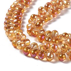 電気メッキガラスビーズセット  トップドリルビーズ  フル虹メッキ  ティアドロップ  オレンジ  13.5x9.5mm  穴：0.9mm  約120個/連  23.23''（59センチメートル）&nbsp;EGLA-L031-FR01