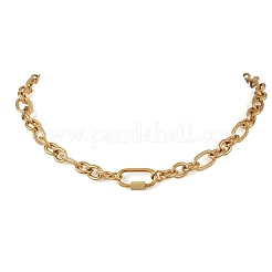 女性用、ネジ式カラビナ留め具付き8mm 304ステンレススチール製フィガロチェーンネックレス  ゴールドカラー  17.52インチ（44.5cm）&nbsp;NJEW-JN06295