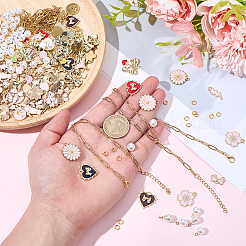 DIYネックレス＆ブレスレット作りキット  合金エナメルと304ステンレススチールペンダントを含む  absプラスチック模造パールのチャーム  真鍮製丸カン  ゴールドカラー  ネックレス：18.50インチ（47cm）&nbsp;DIY-SP0007-98