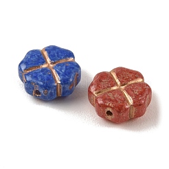 ペイントガラスビーズを焼く  ライン入り  ミックスカラー  クローバー  10x10x5mm  穴：1mm&nbsp;DGLA-G004-01F