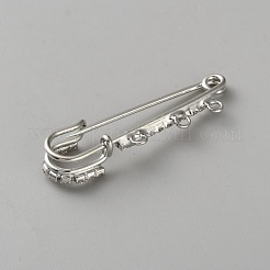 鉄のラインストーン安全ピン  ブローチ探し  プラチナ  51x16.5x7.5mm  穴：2.5mm&nbsp;FIND-CJC0437-037P-01