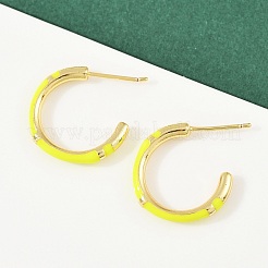 C字型真鍮エナメルスタッドピアス  カドミウムフリー＆鉛フリー  ラックめっき  長持ちメッキ  18KGP本金メッキ  ミックスカラー  18.5x2.5mm&nbsp;EJEW-S277-11G
