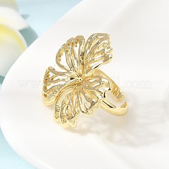 女性用真鍮カフオープンリング  花  ゴールドカラー  3mm  内径：17mm&nbsp;RJEW-F215-07G
