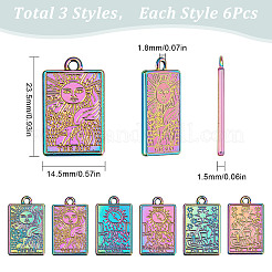 18スタイルラックメッキ合金ペンダント3個。  虹色  タロットチャーム  ミックスカラー  23.5x14.5x1.5mm  穴：1.8mm  6個/スタイル&nbsp;FIND-SC0003-39
