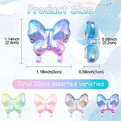 10 個の UV メッキレインボー虹色アクリルビーズ  グラデーションビーズ  蝶  ミックスカラー  30x29x10mm  穴：2mm&nbsp;OACR-YW0003-68