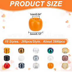 15色のハロウィーンガラスシードビーズ  ラウンド  ミックスカラー  3mm  穴：1mm  15色  約266PCS /カラー&nbsp;SEED-HY0001-17A