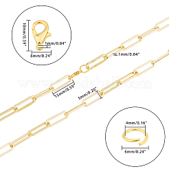 はんだ付けされた真鍮のペーパークリップチェーン  フラットオーバル  描かれた細長いアズキチェーン  長持ちメッキ  合金製カニカン付き  ゴールドカラー  チェーン：1m /セット  クラスプ：10個/セット  丸カン：約330個/セット&nbsp;CHC-CA0001-03G