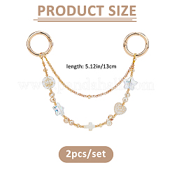 アクリル＆ガラスビーズ携帯ストラップ2個  合金スプリングゲートリング付き  ライトゴールド  130mm&nbsp;HJEW-FH00191