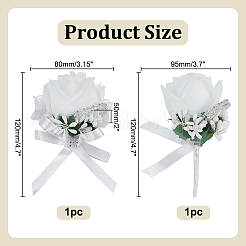 2Pcs 2 Styles Polyester & Resin Artificial Rose Boutonniere&nbsp;AJEW-AR0004-97