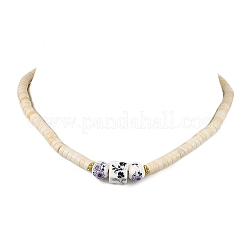 Handmade Printed Porcelain Round Cube & Dyed Synthetic Turquoise Beaded Necklaces&nbsp;NJEW-JN05644