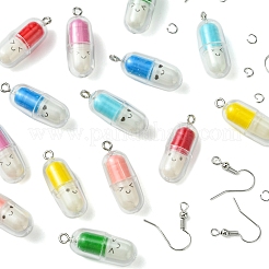 半透明プラスチック錠剤カプセルと真鍮ダングルイヤリングの手作りキット  ミックスカラー  4~29x0.5~10.5mm  穴：2mm&nbsp;DIY-FS0007-13