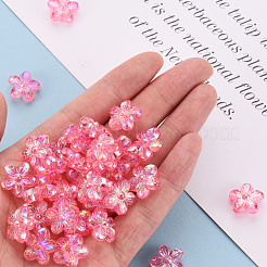 透明なアクリルビーズ  ABカラー  花  ショッキングピンク  14.5x15.5x7mm  穴：1.8mm  約657個/500g&nbsp;TACR-S154-45C-705