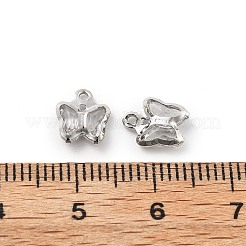ガラスチャーム  蝶  真鍮パーツ  長持ちメッキ  プラチナ  透明  8.5x7x2mm  穴：1mm&nbsp;KK-R216-19P-08