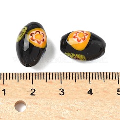 手作りミッレフィオーリガラスビーズ  ランダム模様  ライス  ブラック  15.5x10.5mm  穴：1.6mm&nbsp;LAMP-U004-02G