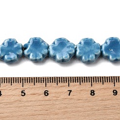 手作り陶器ビーズ連売り  クローバー  光沢釉の磁器  コーンフラワーブルー  11~12.5x11~12x4.5~5mm  穴：1.4mm  約35個/連  15.55''（39.5センチメートル）&nbsp;PORC-K010-05D
