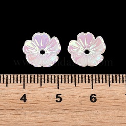 UVメッキ不透明アクリルビーズキャップ  虹色の  5  - 花びらの花  ホワイト  11x4mm  穴：1.4mm&nbsp;OACR-K001-41A