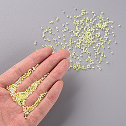 12/0 FGBグレードAラウンドガラスシードビーズ  透明インサイドカラー  光沢メッキ  緑黄  2.3x1.5mm  穴：1mm  約48500個/ポンド&nbsp;SEED-N001-F-239