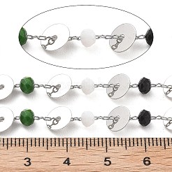 手作りの真鍮とガラスビーズのフラットラウンドチェーン  ネックレスブレスレット作りのために  長持ちメッキ  ハンダ付け  スプールで  カラフル  4.5x3.5mm  約16.40フィート（5m）/ロール&nbsp;CHC-L051-06P-02
