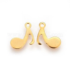 ステンレスペンダント201個  音符  ゴールドカラー  9.5x9.5x0.7mm  穴：1.3mm&nbsp;X-STAS-I100-05G