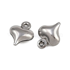 304ステンレススチールチャーム  ハートチャーム  変色防止  ステンレス鋼色  11.5x9x4mm  穴：1.2mm&nbsp;STAS-L297-09P