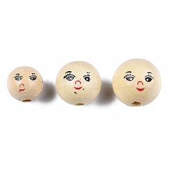 プリント天然木ビーズ  染色されていない  ラウンド  バリーウッド  13x13.5mm  穴：3.5mm  約500個/500g&nbsp;WOOD-S055-39A-01
