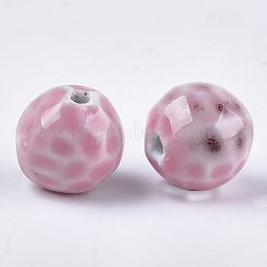 手作りの陶器ビーズ  ファンシーアンティーク施釉磁器  ラウンド  ピンク  16~16.5x15.5~16x15~16mm  穴：2.5~3mm&nbsp;PORC-S498-22K