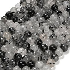 天然の黒トルマリン入りクォーツビーズ連売り  スムーズなラウンド  8mm  穴：1mm  約48個/連  15.55''（39.5センチメートル）&nbsp;GG-CBA20C8-A01-8MM