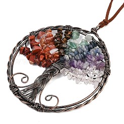 Brass & Chakra Natural Gemstone Chips Pendant Decorations&nbsp;HJEW-Z007-05R-07