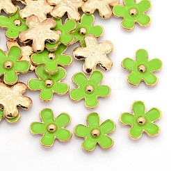 ローズゴールドメッキ合金エナメルフラワーカボション  黄緑  17x18x3mm&nbsp;ENAM-J451-09RG