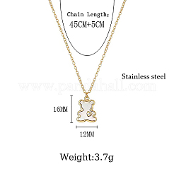304ステンレススチールラインストーンベアペンダントネックレス  シェルと  女性用アズキチェーンネックレス  18KGP本金メッキ  17-3/4インチ（45cm）&nbsp;FX8982-1