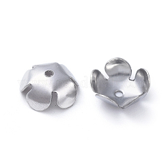 変色しない5枚の花びらの304ステンレススチールビーズキャップ  花  ステンレス鋼色  8x3mm  穴：1mm&nbsp;STAS-E466-26P